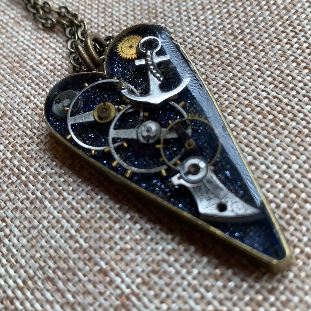 Nautical Gears Heart Necklace Handmade